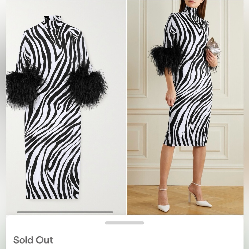 HALPERN Stunning Zebra Feather Dress